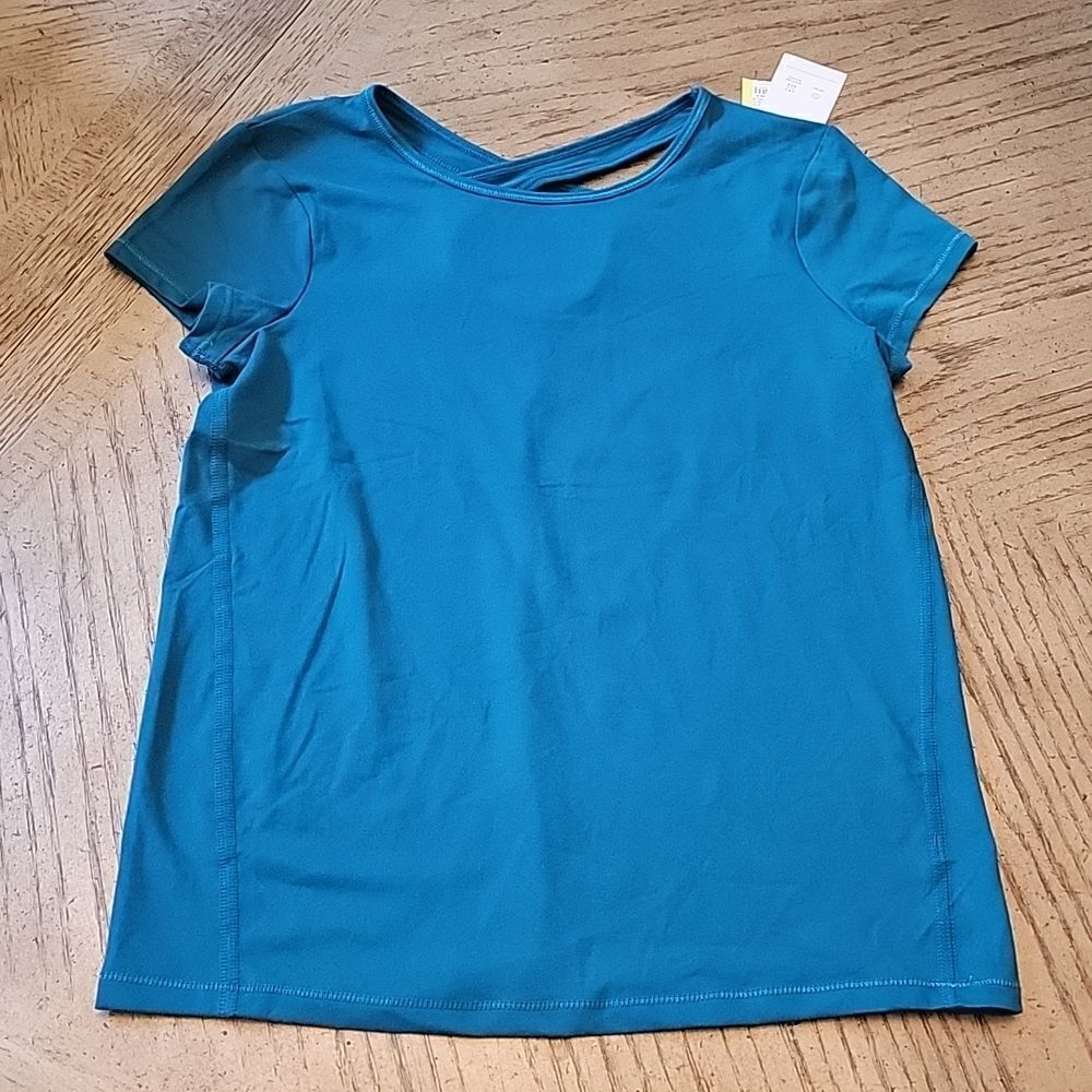 Girls size L 10/12 teal t shirt UPF 50+ NWT cute back!💙